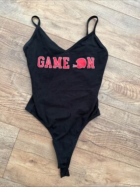 VS PINK collegiate GAME ON football Black Graphic Bodysuit